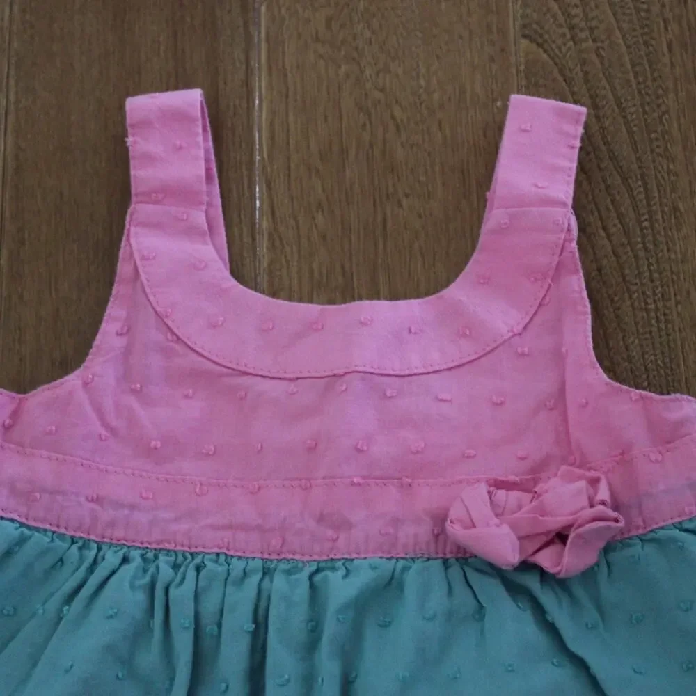 Vintage OshKosh Cotton Colorblock Swiss Dot‎ Dress Pink Green Blue 6 Month